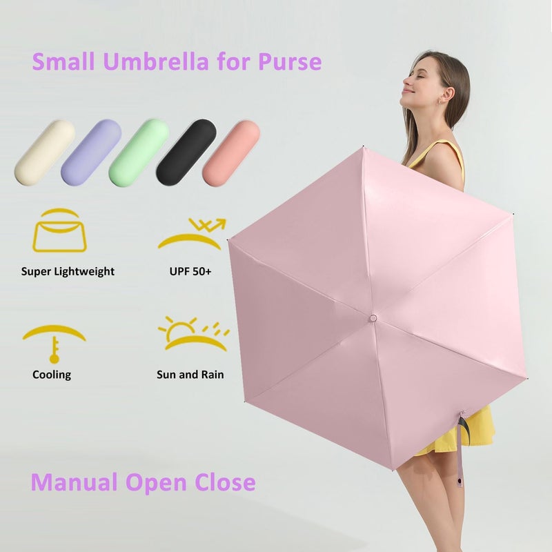 BAODINI Travel Essentials Mini Umbrella for Purse With Case Small Compact UV Sun Protection Lightweight Tiny Pocket Manual Open Close Umbrella for Women Kids and Men Fits Purse Backpack - Image 5